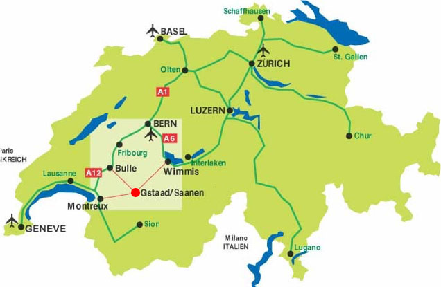 Swiss map with locations